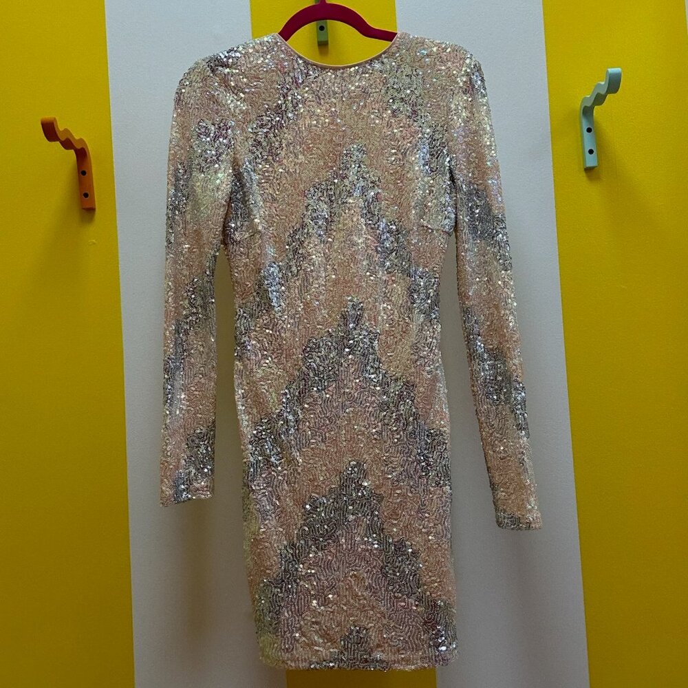 Openback Silver and Cream Sequin Mini Dress Size M